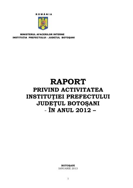 Raport privind activitatea Institutiei Prefectului Judetul Botosani Ã®n ...