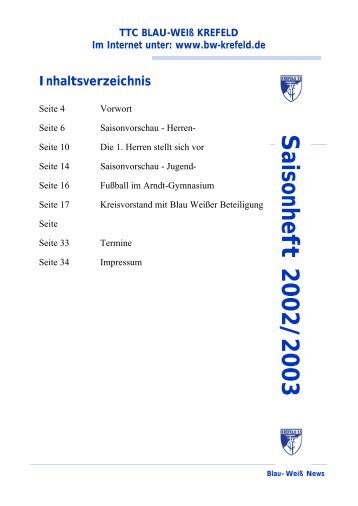 Saisonheft 2002/2003 - TTC Blau-Weiß Krefeld 1933 eV