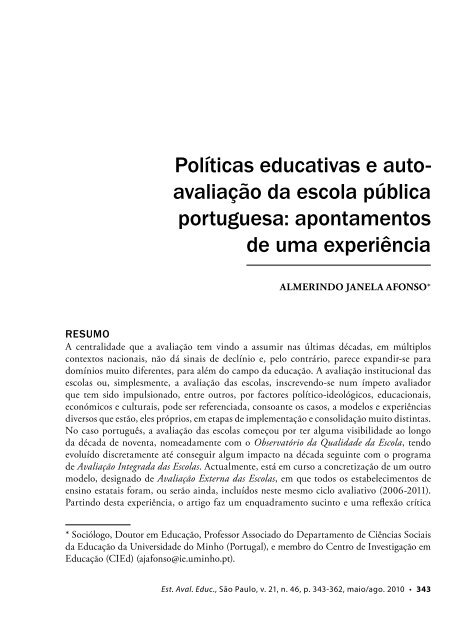 Políticas educativas e auto- avaliação da escola pública ... - Esec