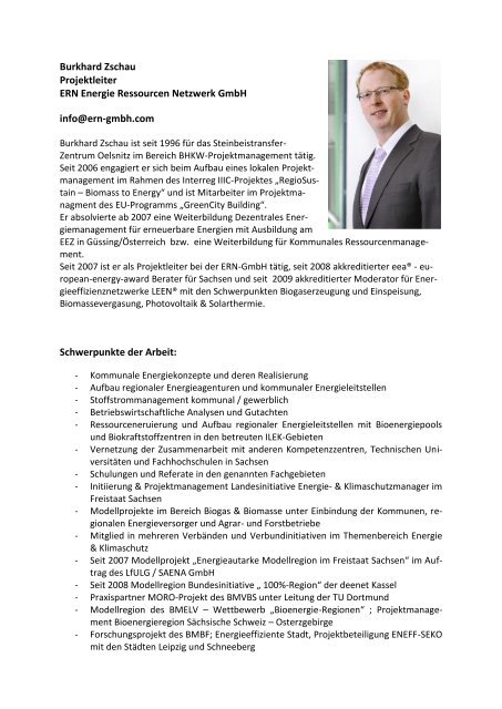 Burkhard Zschau Projektleiter ERN Energie Ressourcen Netzwerk ...
