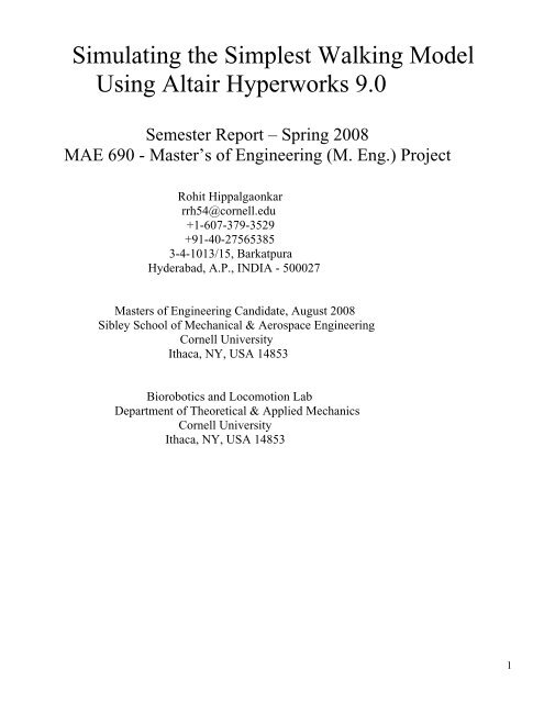 Simulating the simplest walker using Altair ... - Cornell University