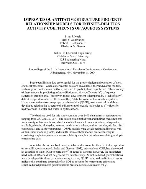 THE SOLUBILITY OF HYDROCARBONS IN WATER - IPEC