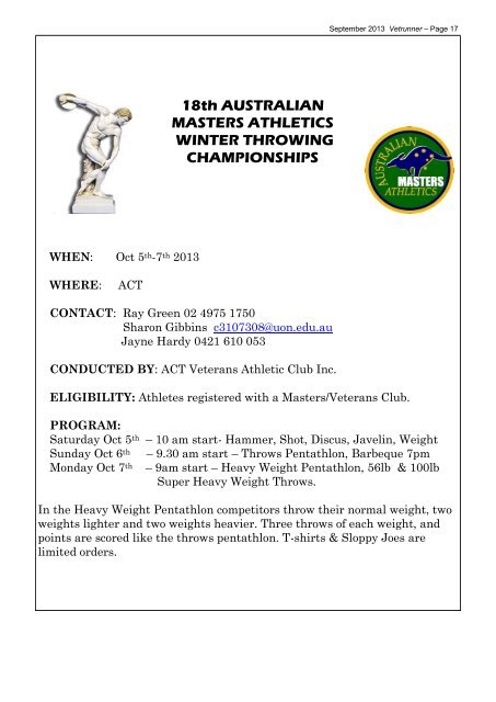 Run/Walk Handicapâ28 July 2013 - ACT Veterans Athletics Club