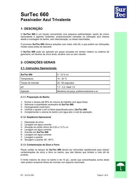 SurTec 660 Passivador Azul Trivalente - Surtec do Brasil