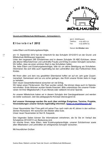 Elternbrief 2012 - Grund- und Mittelschule MÃ¼hlhausen