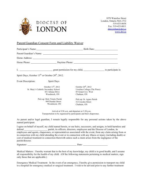 Consent Form and Liability Waiver - Diocese of London