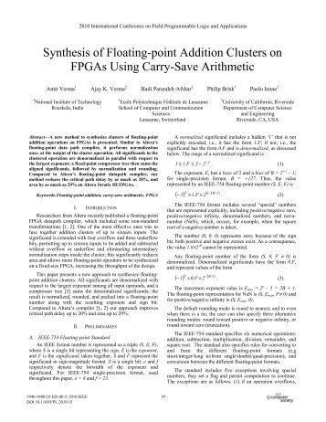 Synthesis of Floating-Point Addition Clusters on FPGAs Using Carry ...