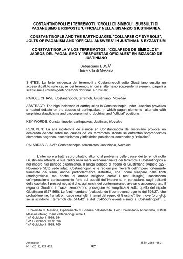 COSTANTINOPOLI E I TERREMOTI. 'CROLLI DI ... - Antesteria