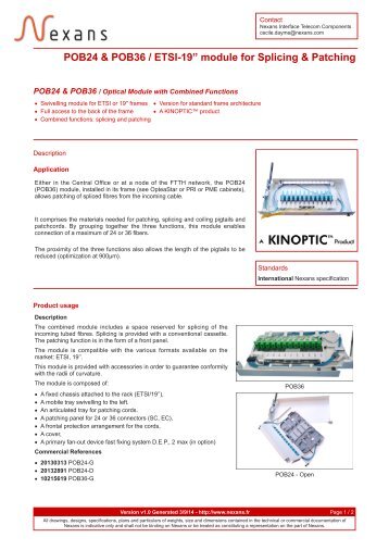 POB24 & POB36 / ETSI-19â module for Splicing & Patching - Nexans