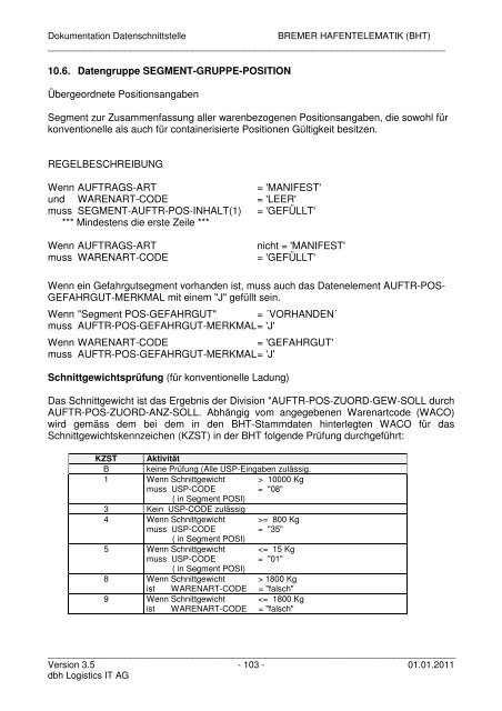 Bremer Hafentelemat Bremer Hafentelematik (BHT) - KIS - dbh ...