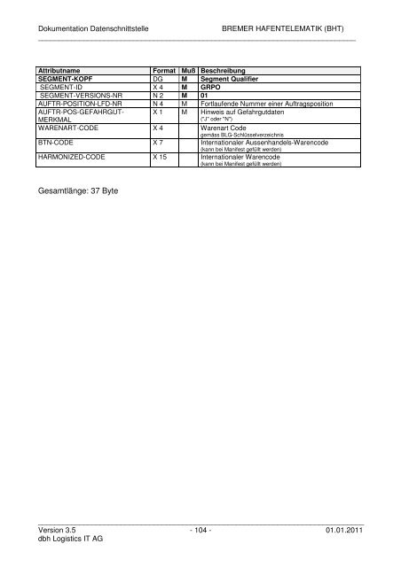 Bremer Hafentelemat Bremer Hafentelematik (BHT) - KIS - dbh ...