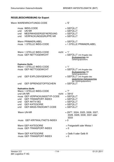 Bremer Hafentelemat Bremer Hafentelematik (BHT) - KIS - dbh ...