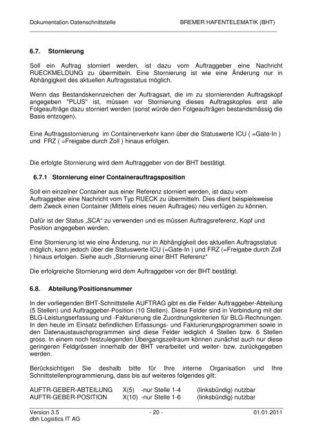 Bremer Hafentelemat Bremer Hafentelematik (BHT) - KIS - dbh ...