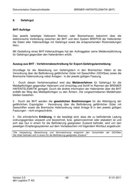 Bremer Hafentelemat Bremer Hafentelematik (BHT) - KIS - dbh ...