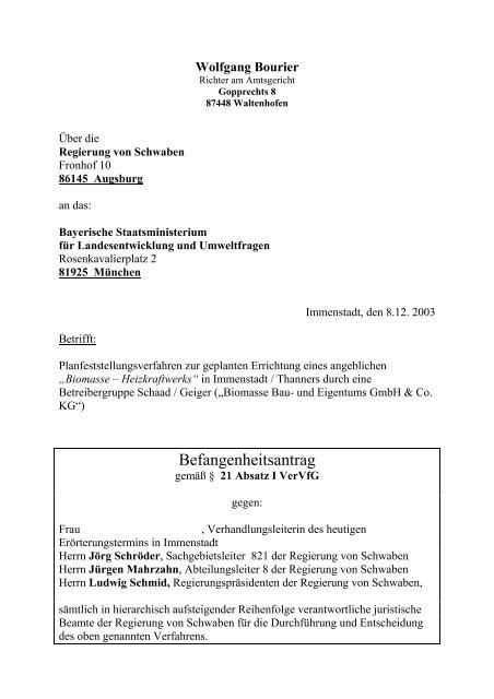 Befangenheitsantrag - Aktion Gesunde Umwelt Illertal eV