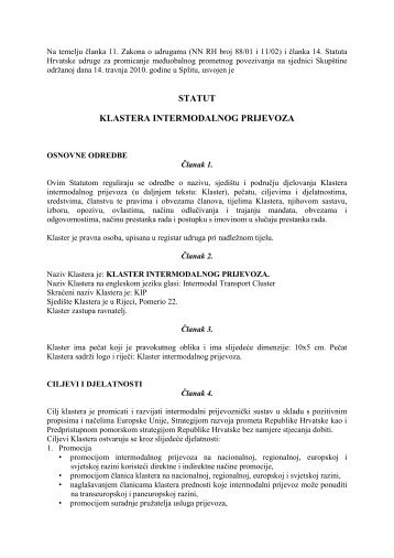 Statut udruge (.pdf dokument) - Klaster intermodalnog prijevoza