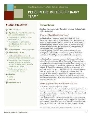 PeerS In THe MUlTIdISCIPlInArY TeAM* - Peer Education ...