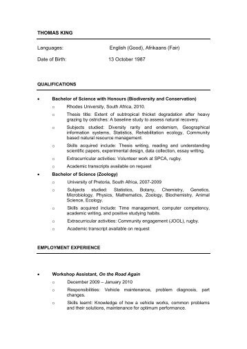 Curriculum Vitae of Thomas King