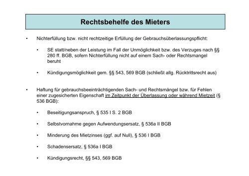 Rechtsbehelfe des Mieters - Zivilrecht VI