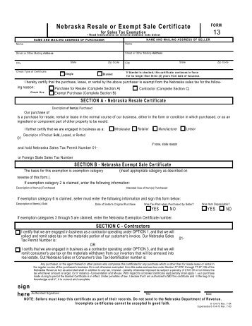 form 13 ne nebraska resale or exempt sale certi 239 172 cate form 13 form 13 ne nebraska resale or exempt sale certi 239 172 cate form 13