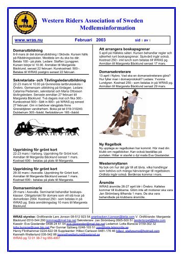 Western Riders Association of Sweden Medlemsinformation - WRAS
