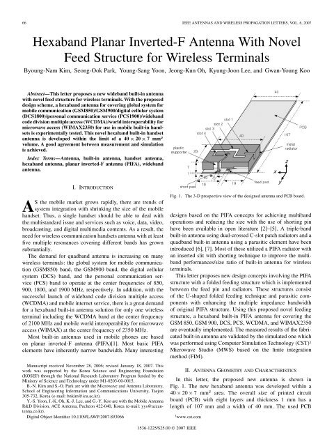 Hexaband Planar Inverted-F Antenna With Novel Feed Structure for ...