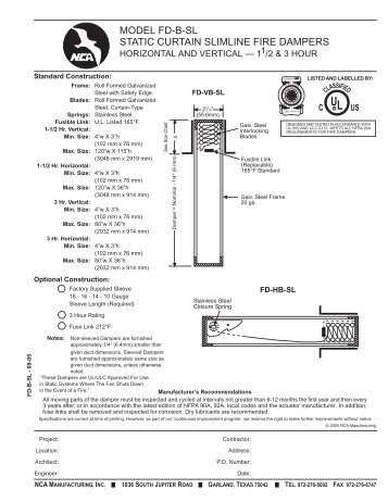 model fd-b-sl static curtain slimline fire dampers - NCA Manufacturing