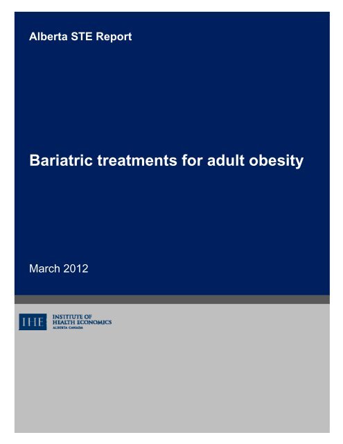 Bariatric Treatments For Adult Obesity Institute Of Health Economics