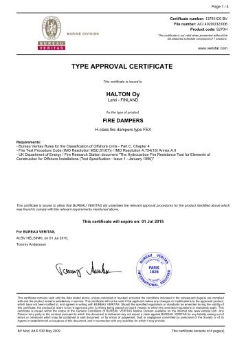 TYPE APPROVAL CERTIFICATE - Halton