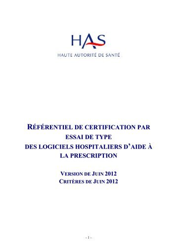 référentiel de certification par essai de type des logiciels hospitaliers ...