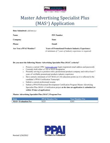 Master Advertising Specialist Plus (MAS+) Application - PPAI