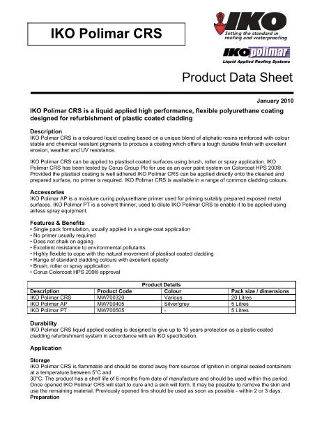 IKO Polimar CRS technical datasheet