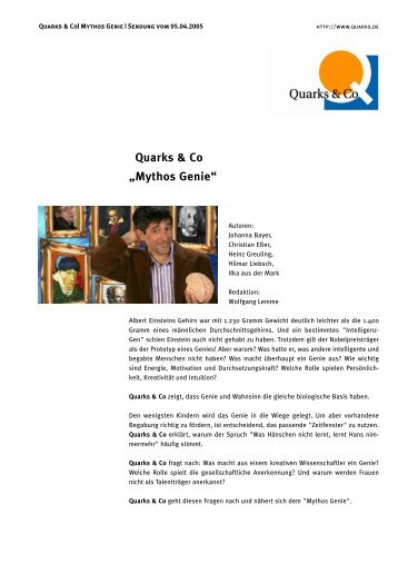 Quarks & Co â€žMythos Genieâ€œ - WDR.de