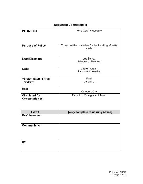 Petty Cash Policy & Procedures FN002