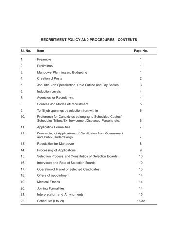 RECRUITMENT POLICY AND PROCEDURES - CONTENTS