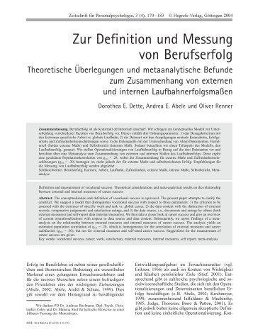 Zur Definition und Messung von Berufserfolg - Psychologie