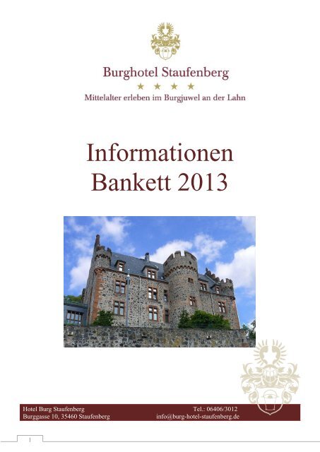 bankettmappe. - Hotel Burg Staufenberg