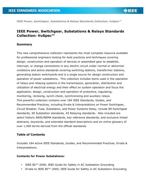 IEEE Power, Switchgear, Substations & Relays Standards Collection ...