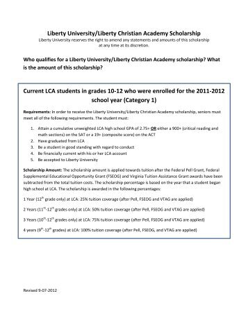 Liberty University/Liberty Christian Academy Scholarship Current ...