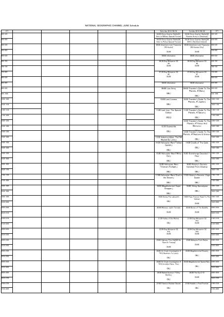 National Geographic Channel JUNE Schedule