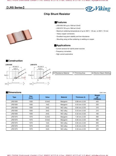 0402 Series Thin Film Chip Resistors - Weltron Elektronik GmbH