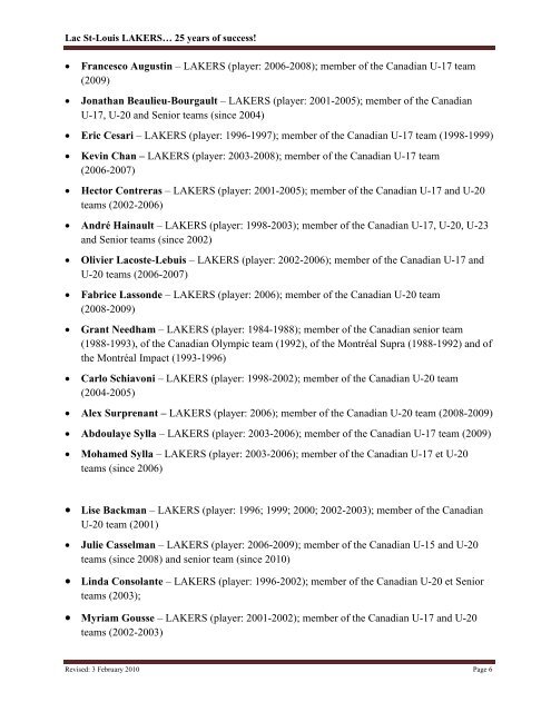 LAKERSâ¦ 25 ans de succÃ¨s - ARS Lac St-Louis