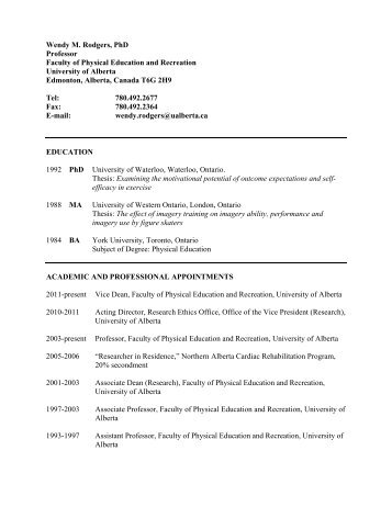 Dr. Rodgers CV (PDF) - Faculty of Physical Education - University of ...