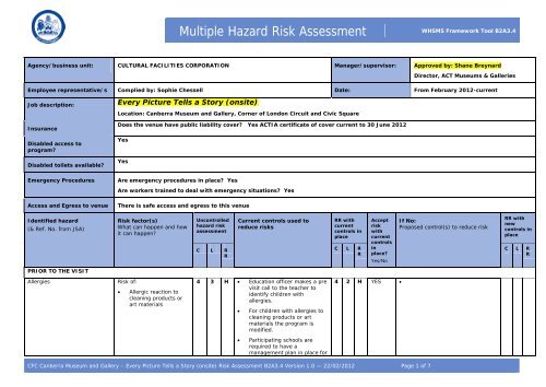 Onsite Program Risk Assessment - ACT Museums and Galleries