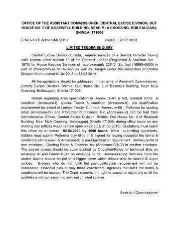 Limted Tender Enquiry for House Keeping Services ... - cexchd1.gov.in