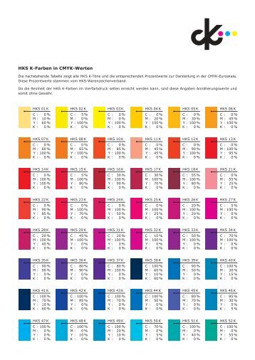 HKS K-Farben in Cmyk-Werten