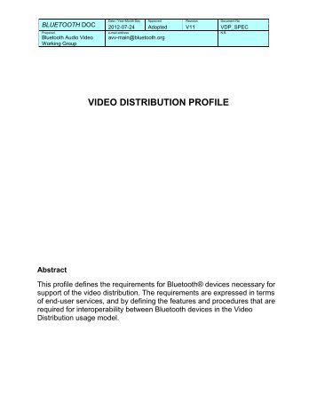 Video Distribution Profile - Bluetooth Development Portal