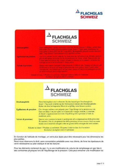Fiche technique équilibrage des pressions - Flachglas Schweiz