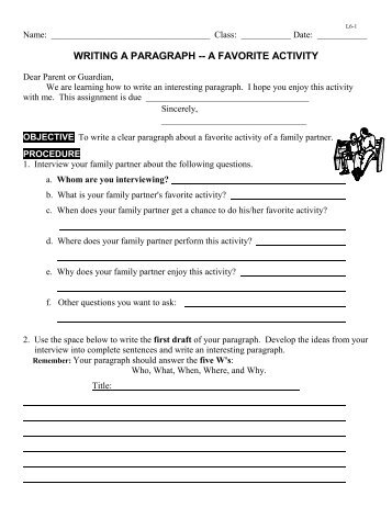 writing a paragraph -- a favorite activity - Spearfish School District