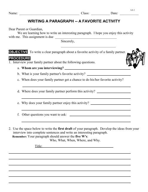 writing a paragraph -- a favorite activity - Spearfish School District